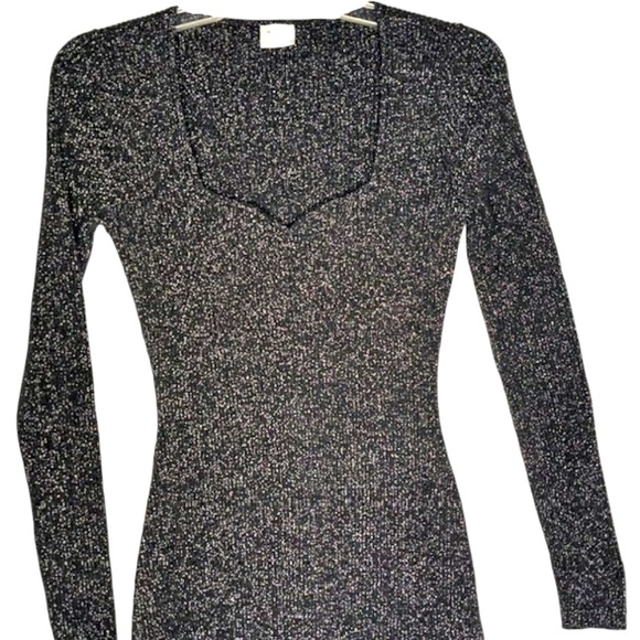 Abercrombie & Fitch Sweetheart Mini Sweater Dress - Black/Silver Metallic - SP - Picture 2 of 10